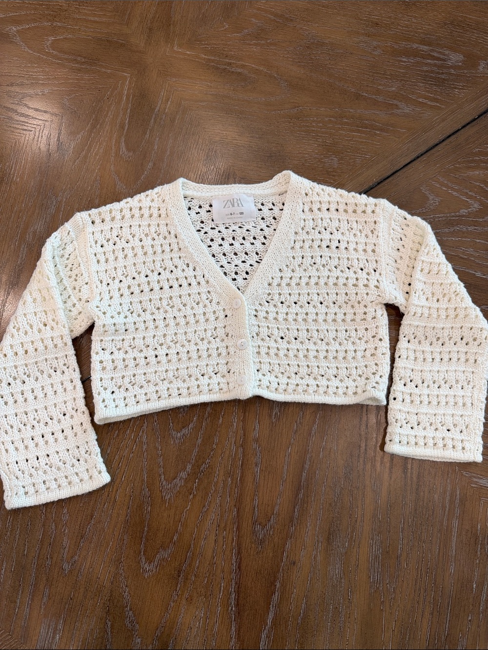 Zara Cream Open-Knit Cropped Cardigan